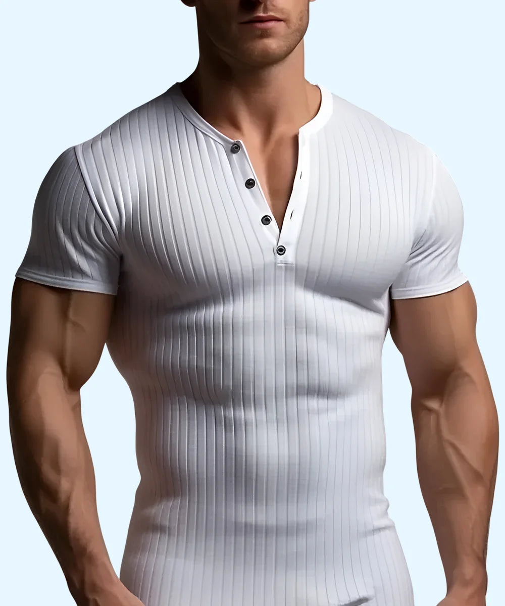 Men’s Slim Fit Short Sleeve V-Neck Button T-Shirt