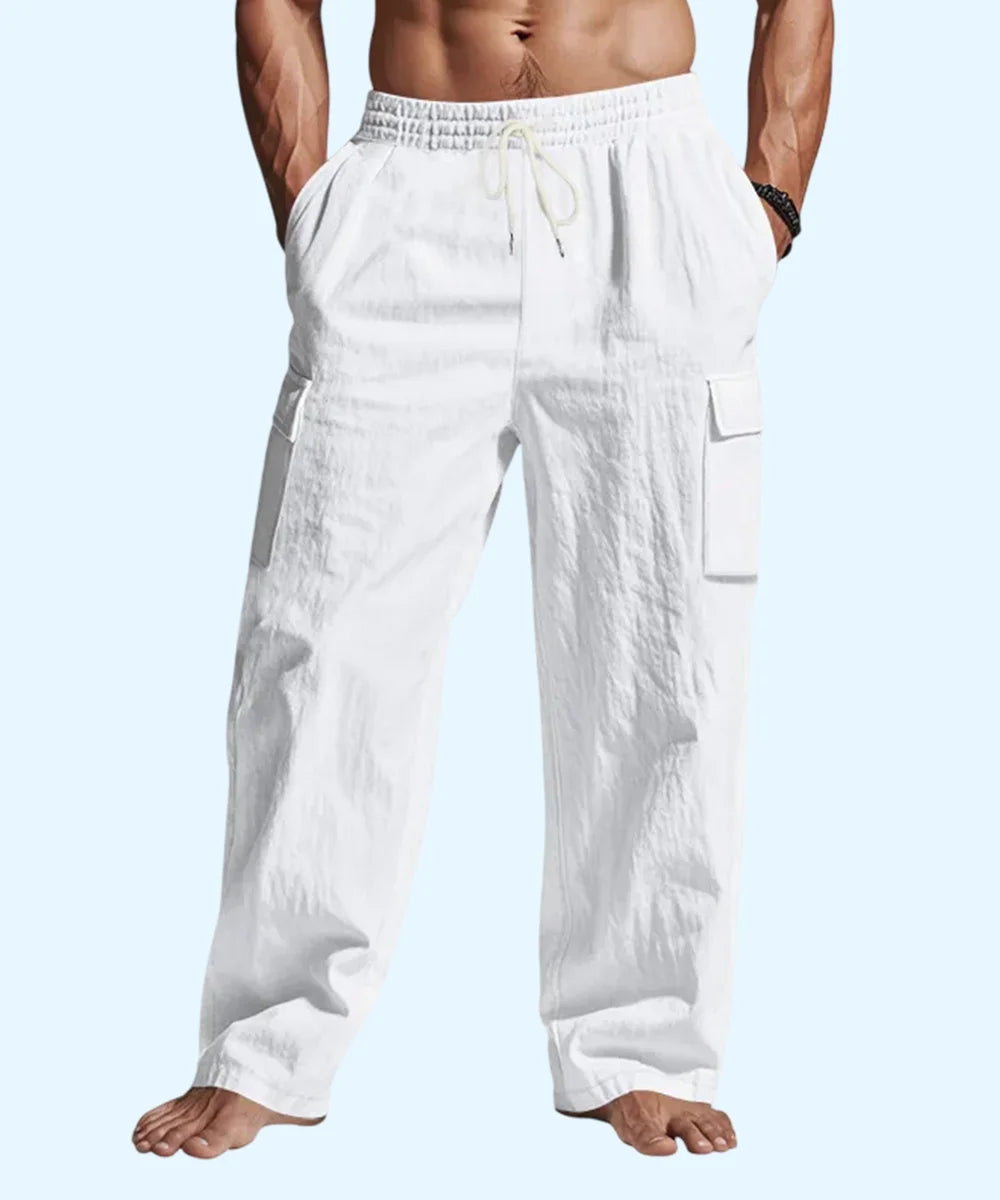 Workwear Multi-pocket Straight Linen Cargo Pants
